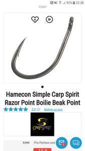 Hooks Carp Spirit Hameçon carp spirit razor point boilie point du 4