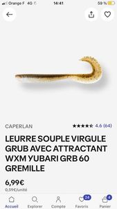 Lures Yubari Grub virgule 60mm